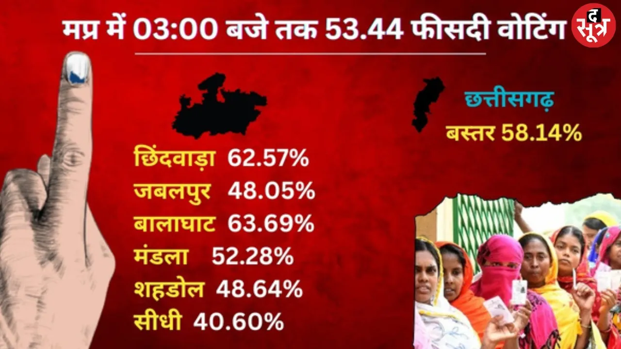मध्यप्रदेश में 3 बजे तक 53.44% voting, बस्तर 58.14% ने डाले वोट