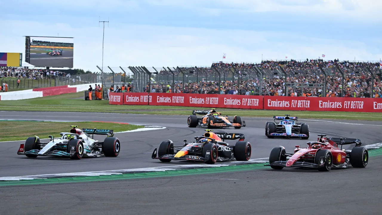 Lewis Hamilton, Charles Leclerc and Sergio Perez at British Grand Prix 