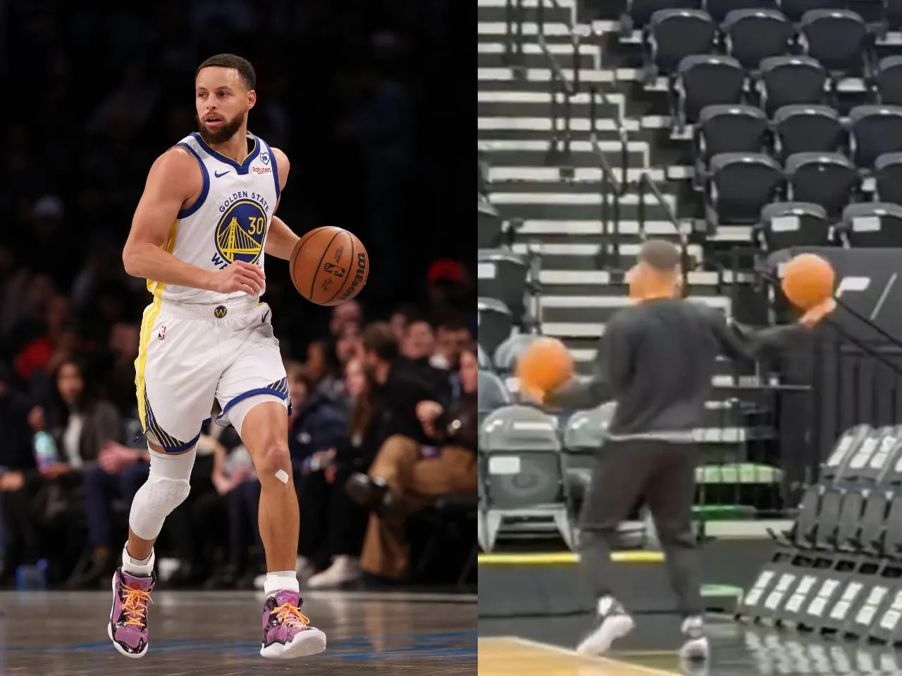 Stephen Curry showing off his juggling talent with Basketballs during