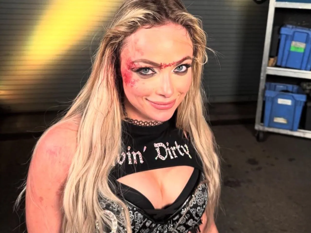 Liv Morgan damaging her forehead after a tiger feint kick from Iyo Sky on WWE Raw