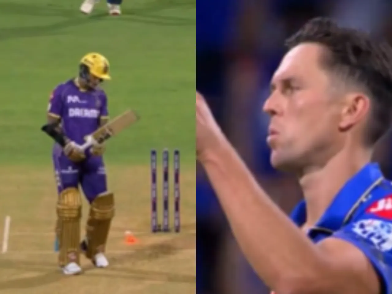 Trent Boult celebrates after dismissing KKR opener Sunil Narine (File Photo: Screengrab/X/IPL)