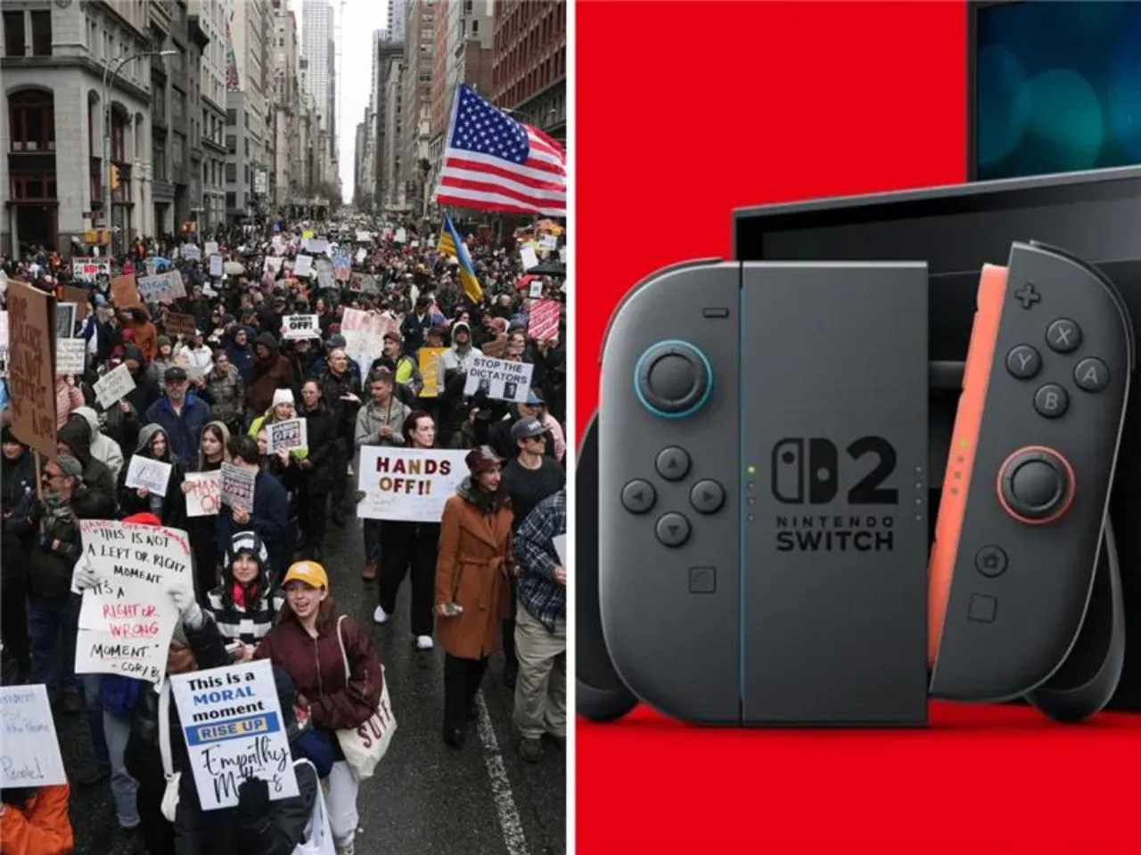 Protestros outside Nintendo Switch 2 event