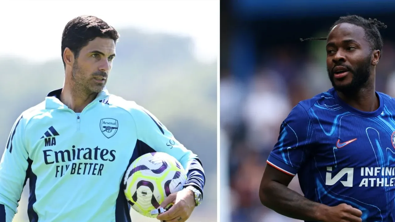 Mikel Arteta and Raheem Sterling 