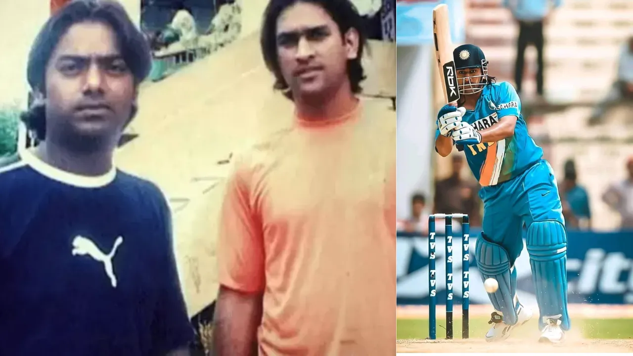 MS Dhoni with his childhood friend Santosh (Source: X)