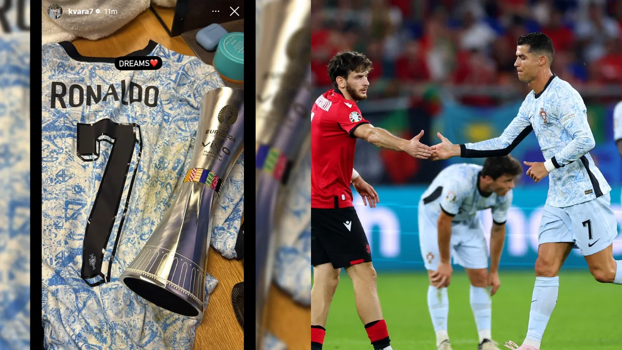 WATCH: Khvicha Kvaratskhelia shares fanboy moment getting Cristiano Ronaldo's t-shirt after 2-0 win against Portugal 