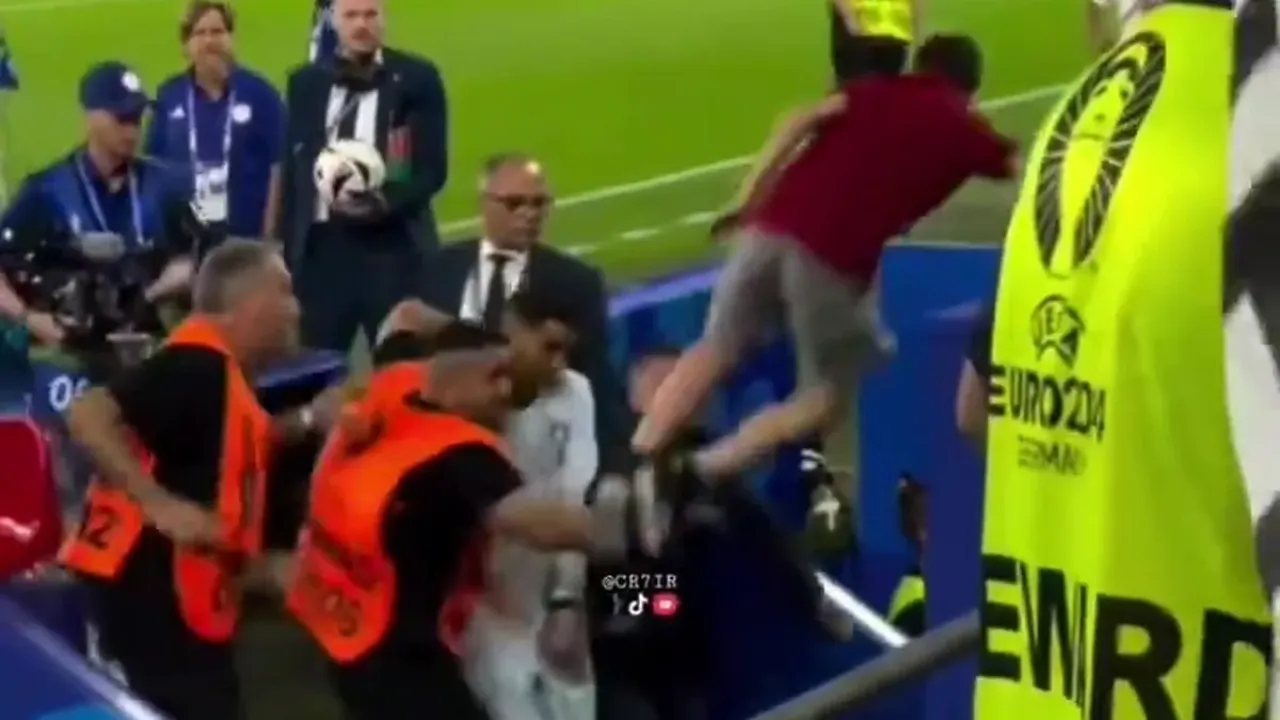 WATCH: Cristiano Ronaldo avoids injury as fan jumps from stands towards him