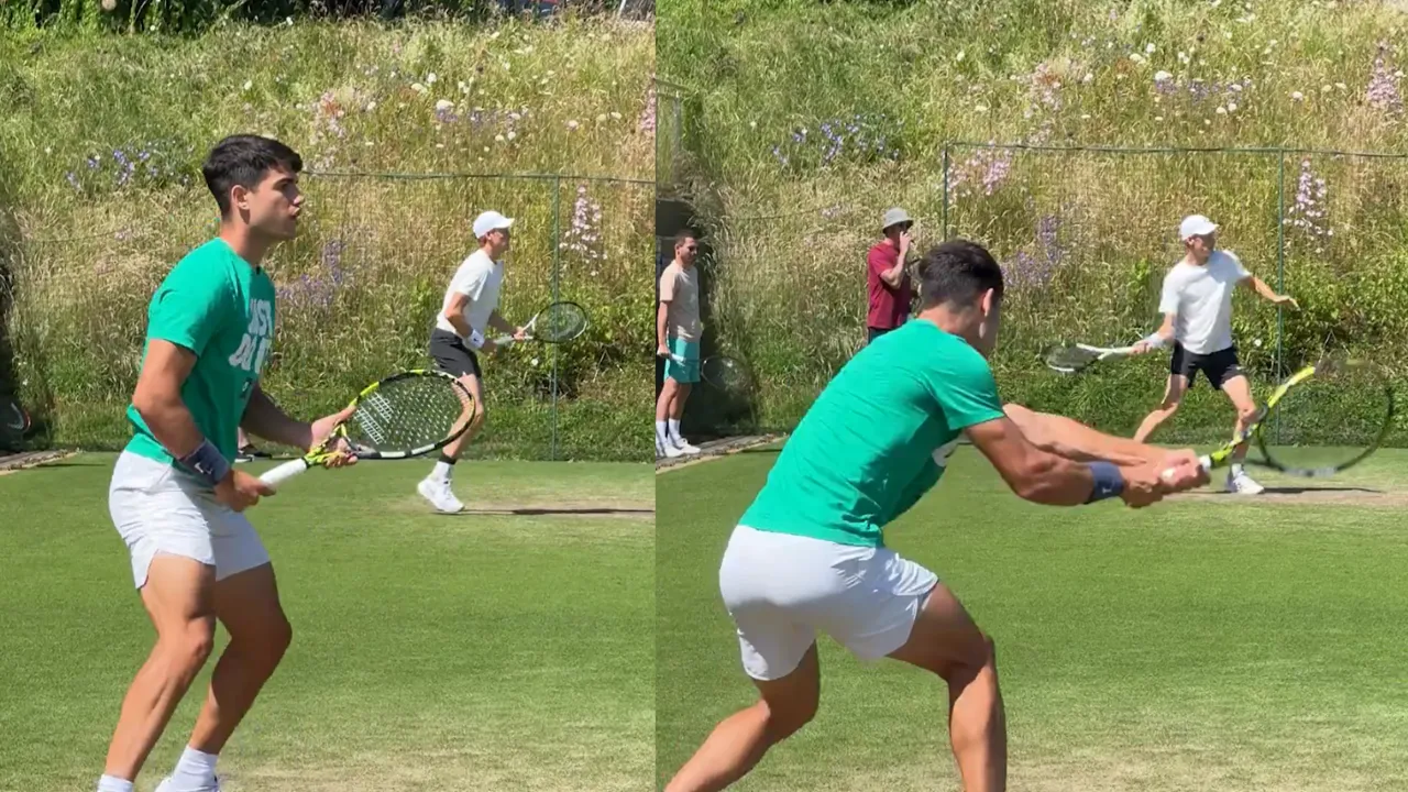 Carlos Alcaraz and Jannik Sinner train alongside each other  (Source: Wimbledon)