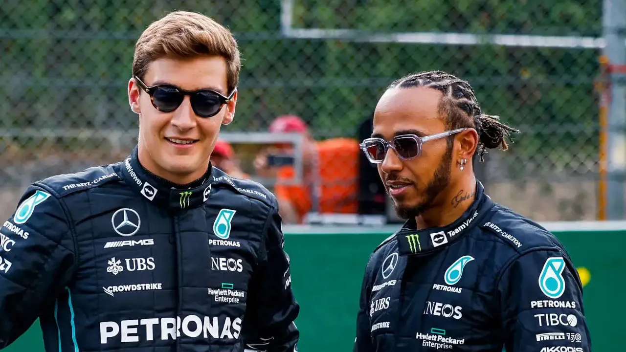 George Russell with Lewis Hamilton