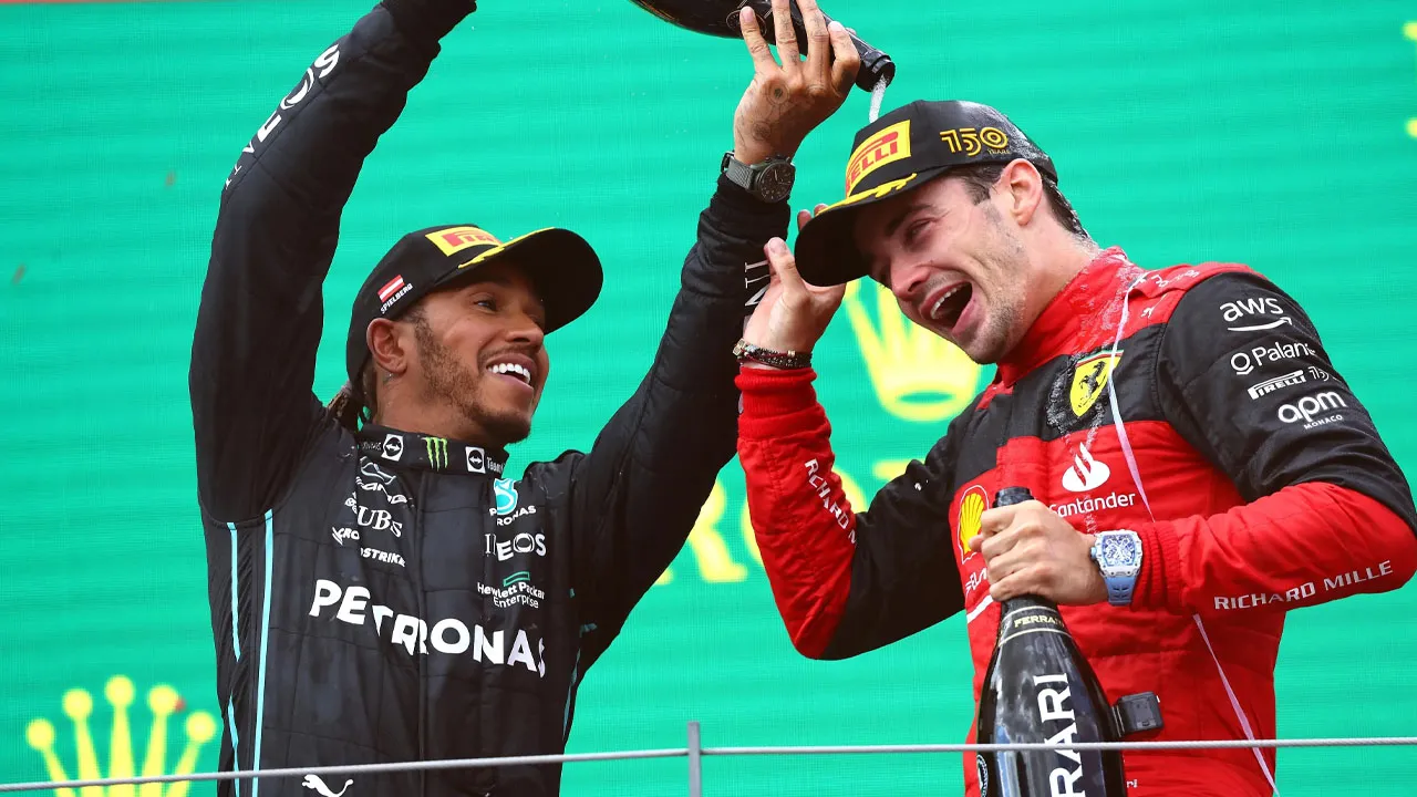 Charles Leclerc with Lewis Hamilton