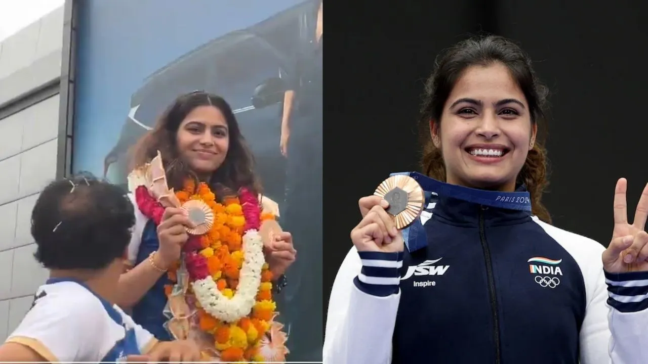 WATCH: Double Bronze medalist Manu Bhaker gets thunderous welcome in Delhi Airport after returing home from Paris Olympics 2024