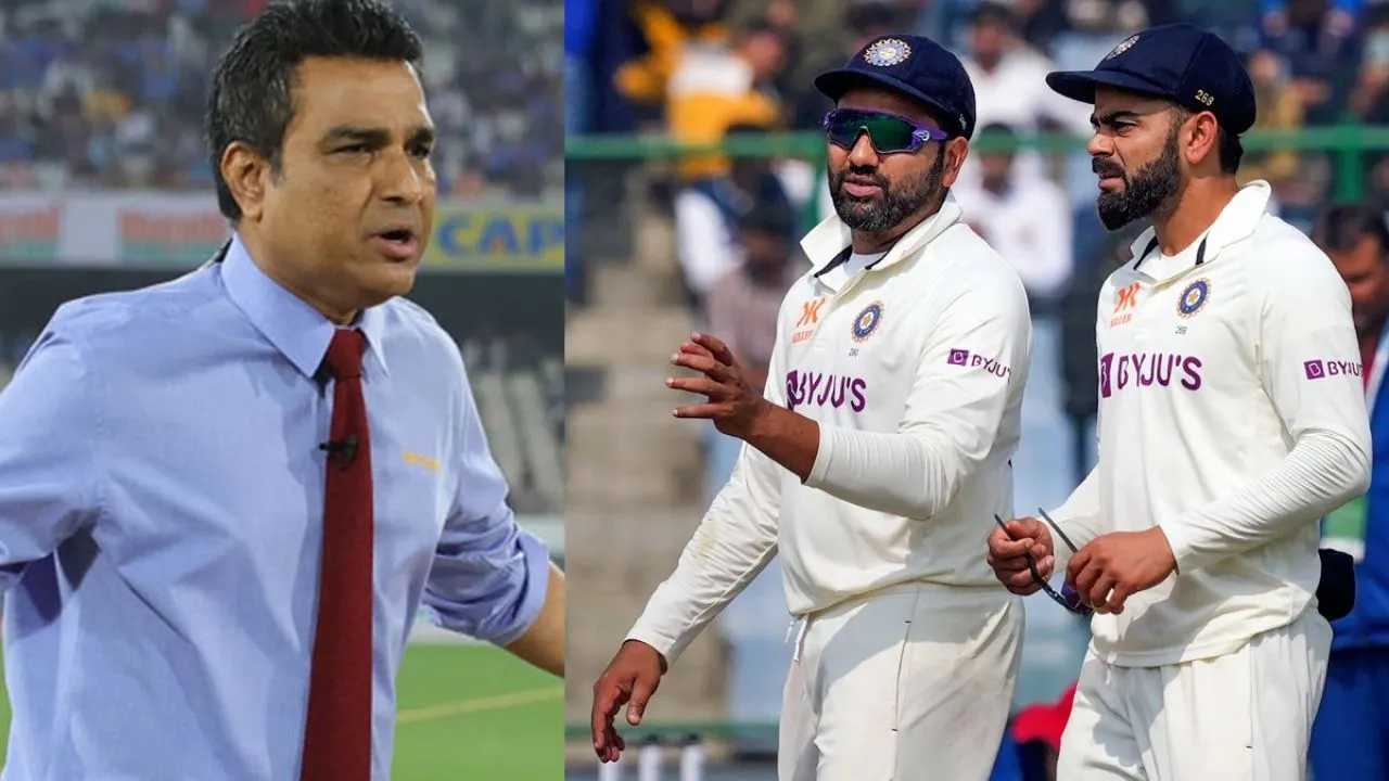 Sanjay Manjrekar (L), Virat Kohli and Rohit Sharma (Source: X)