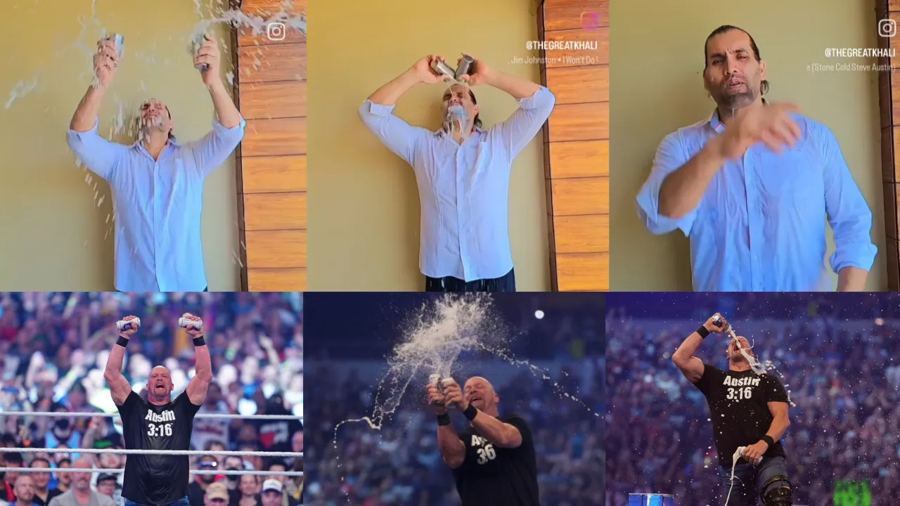 WATCH: The Great Khali recreates Stone Cold's iconic glass-break segment with desi doodh