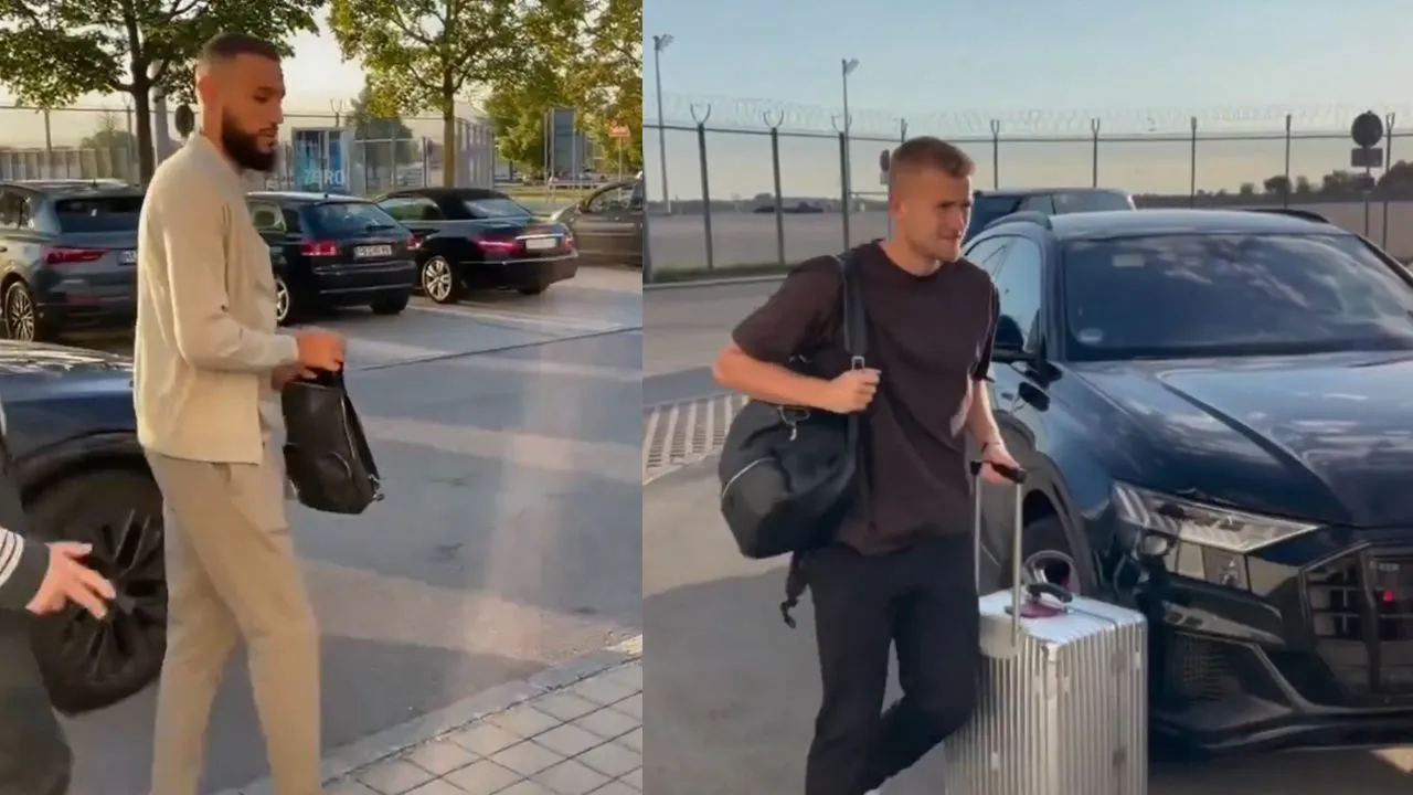 Matthijs de Ligt, Noussair Mazraoui arrive at Munich airport (Source: X)