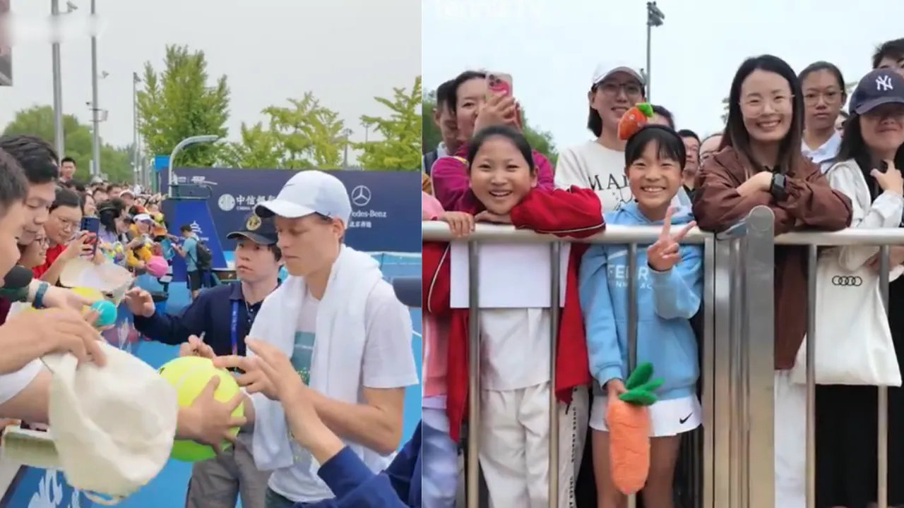 WATCH Fans swarm into the stadium to see Jannik Sinner practice in Beijing