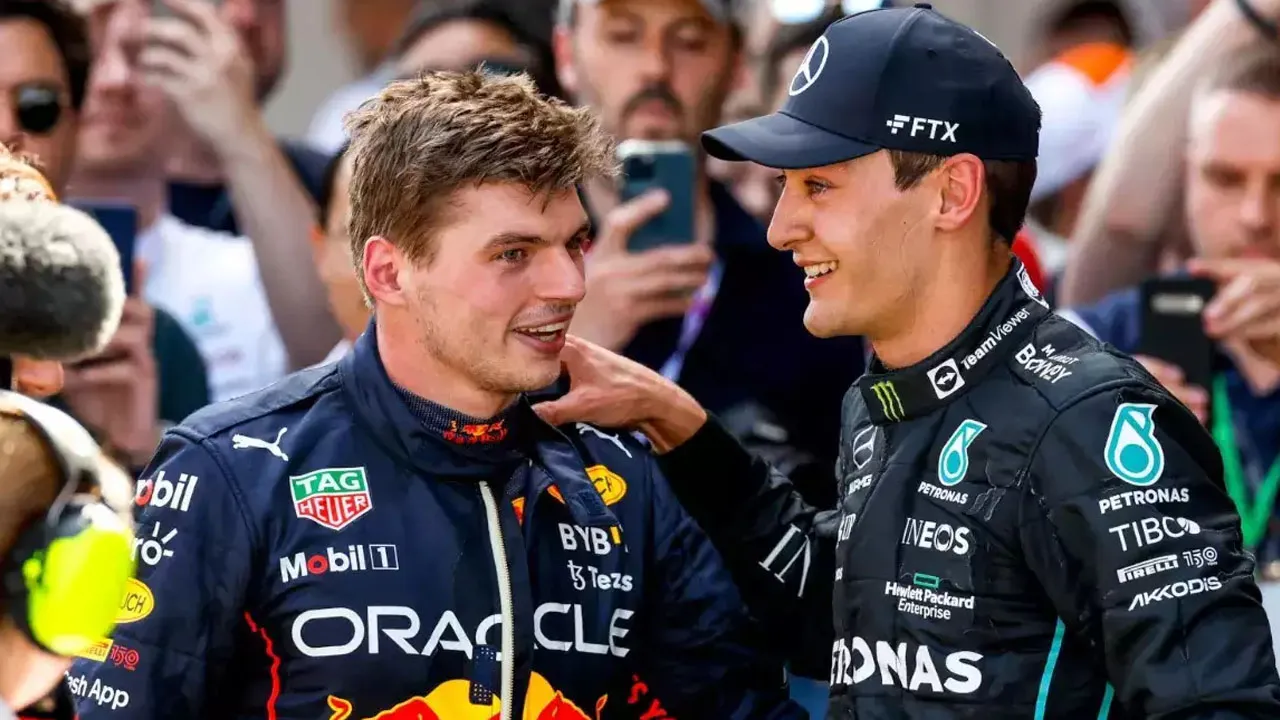 Max Verstappen with George Russell 