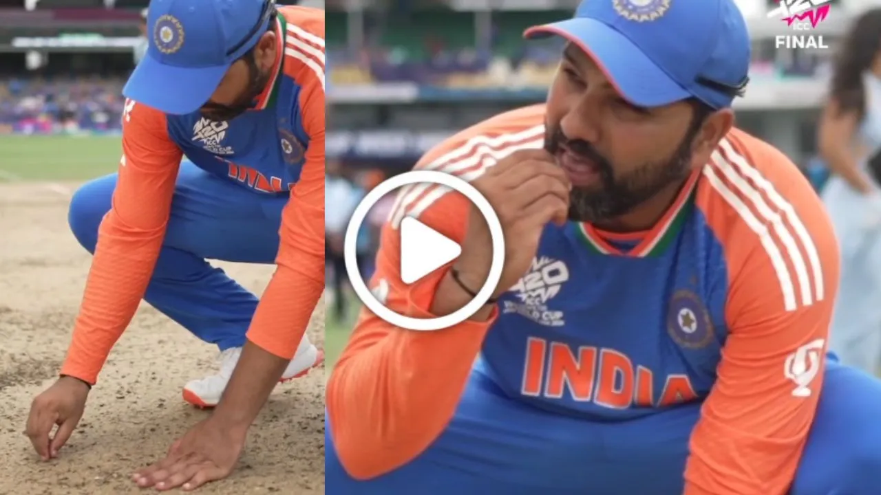 T20 World Cup 2024 Rohit Sharma eats sand from barbadose pitch video