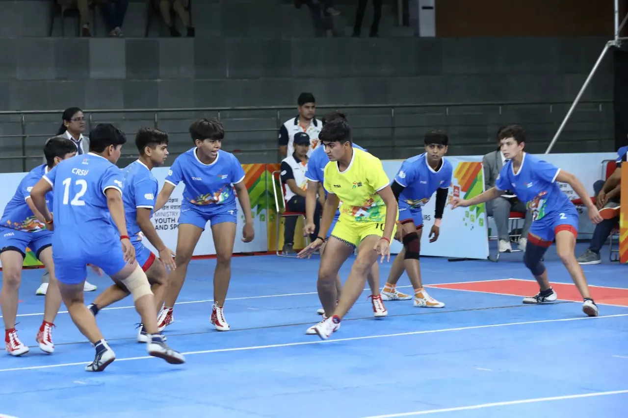 Glimpses from a kabaddi match in Khelo India Games 2023