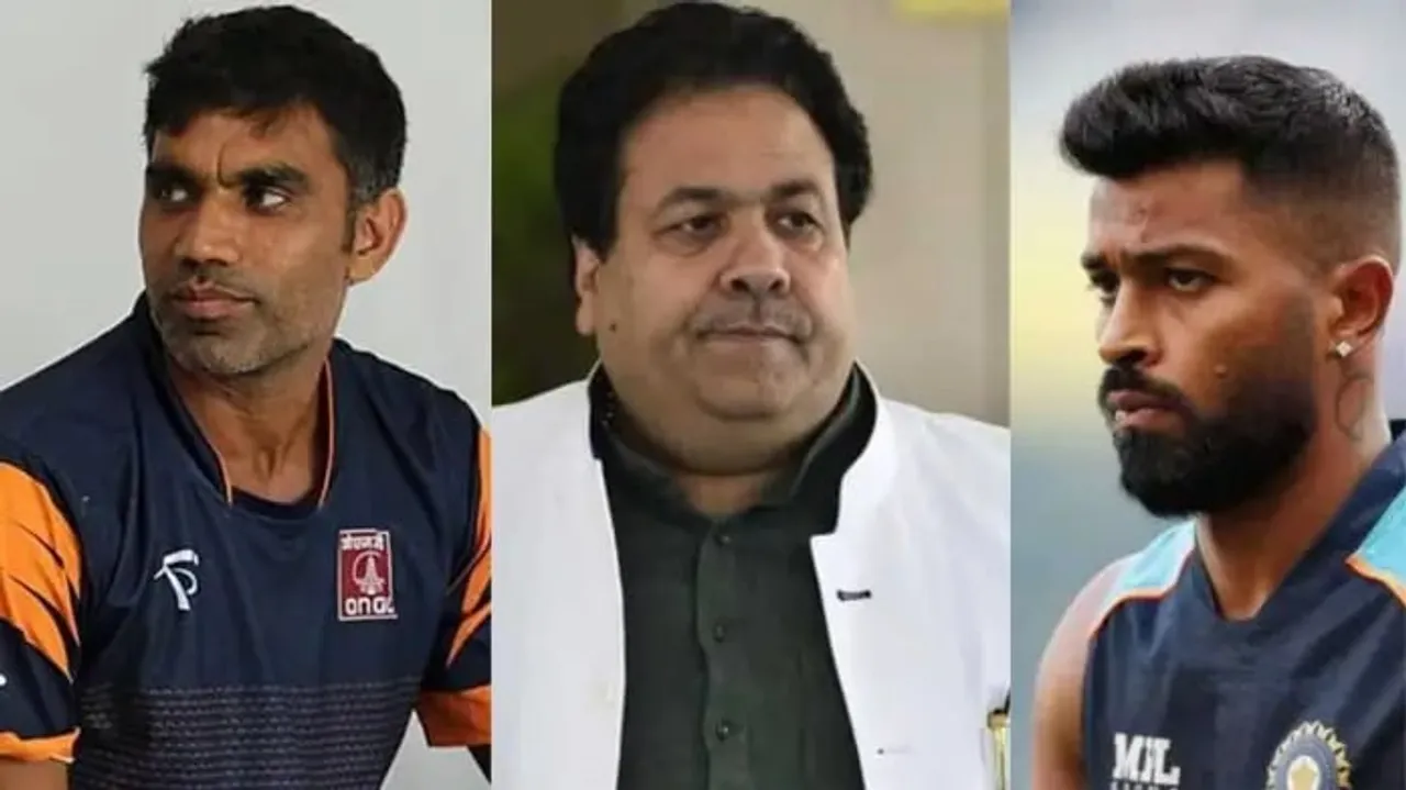 Munaf Patel, Hardik Pandya and Rajeev Shukla | SportzPoint.com