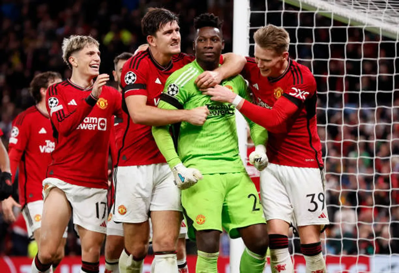 Maguire scored and Onana saved a last min penalty to help Manchester United register their first win of the Champions League 2023-24