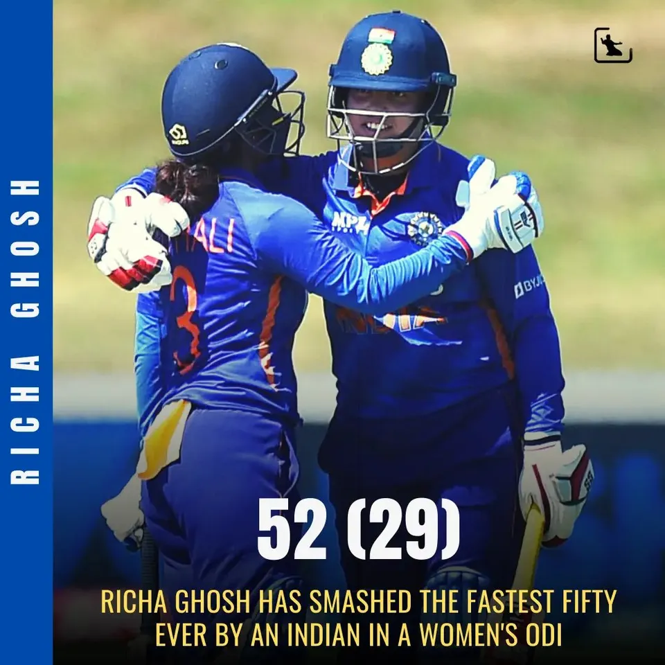 NZW vs INDW: Richa Ghosh scores the fastest fifty by any Indian Woman in WODIs | SportzPoint.com
