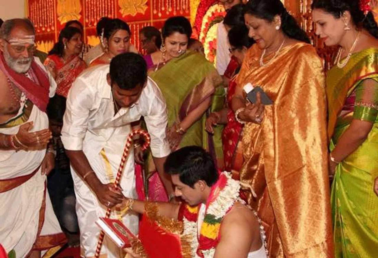 actor vishal, vishal's sister marriage, kushbhu, actor karthi