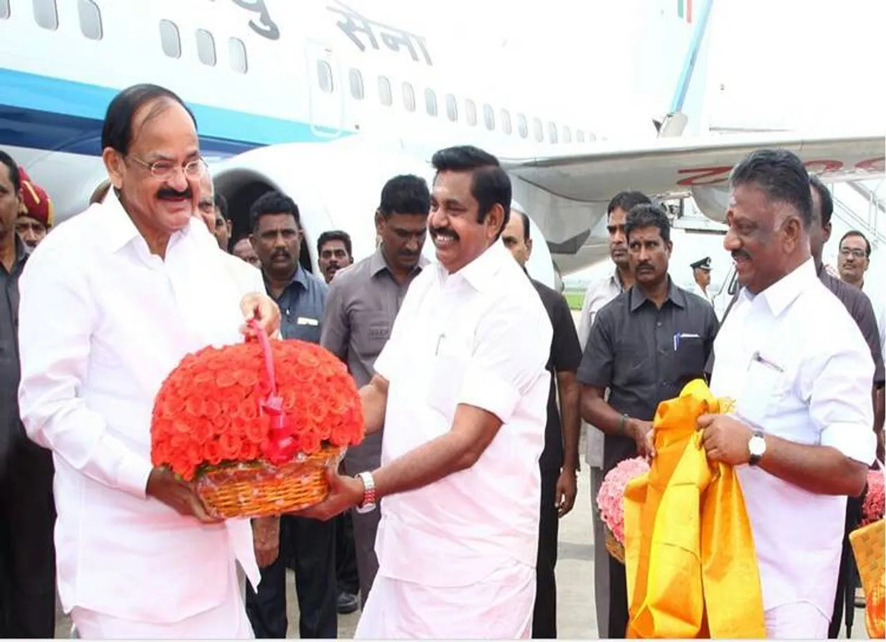 Tamil Nadu Governor Banwarilal Purohit, CM Edappadi Palanisamy, Vice-President Venkaiah Naidu,