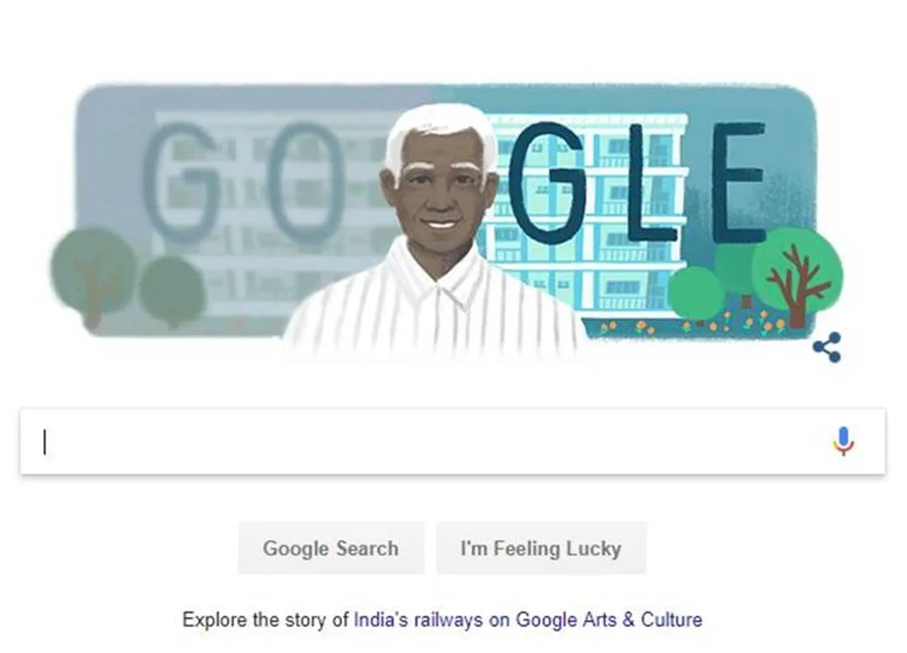 கூகுள் டூடுலில் அரவிந்த் கண் மருத்துவமனை நிறுவர் ஜி.வெங்கடசாமி, Google Celebrates Indian ophthalmologist 100th B'day with Doodle