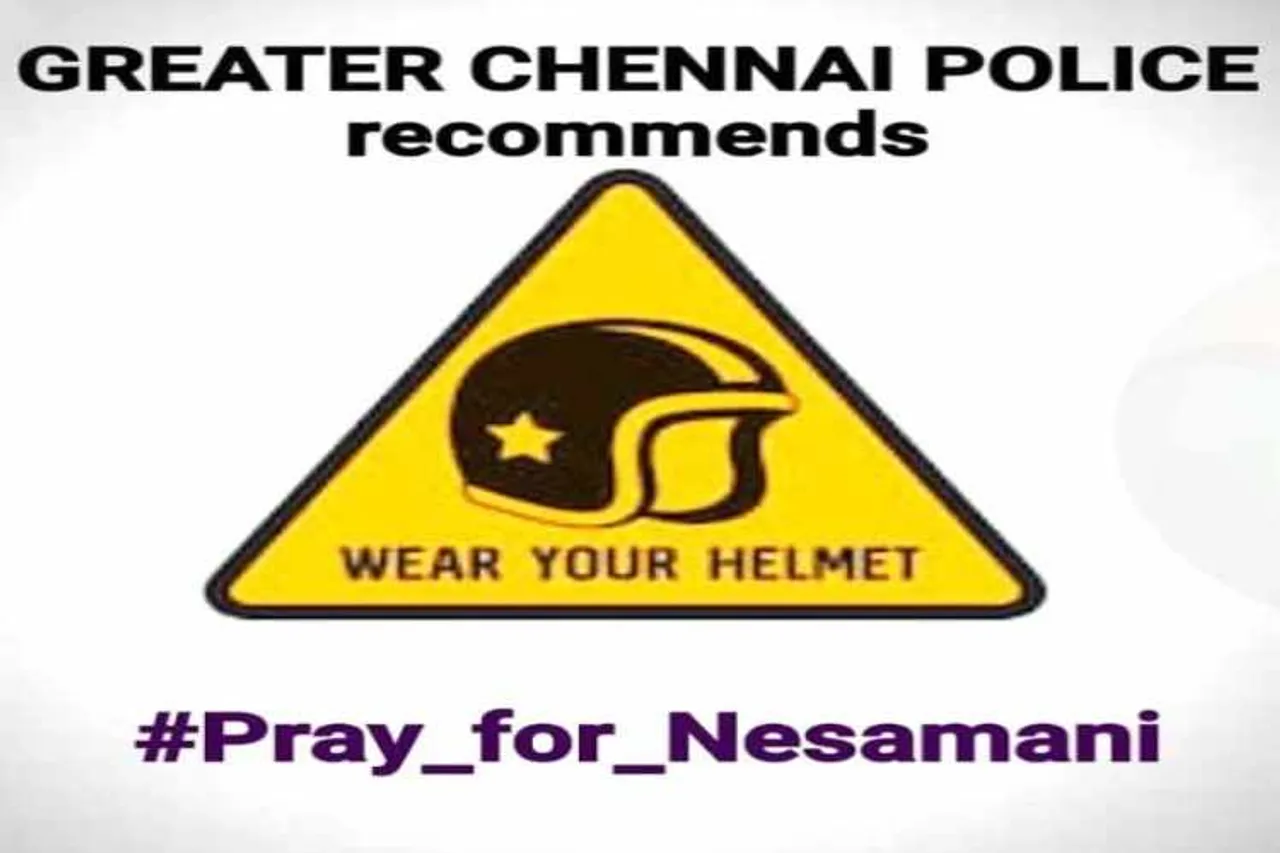 vadivelu,nesamani, hashtag,social network, chennai, ploice, helmet, awareness,compaign, வடிவேலு, நேசமணி, ஹேஸ்டேக், சமூகவலைதளம், சென்னை, போலீஸ், ஹெல்மெட், விழிப்புணர்வு, பிரசாரம்