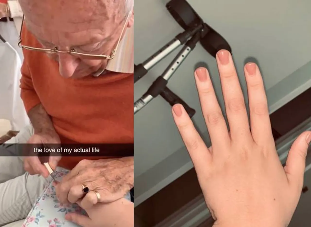 Grandpa painting grand daughter's nails viral video