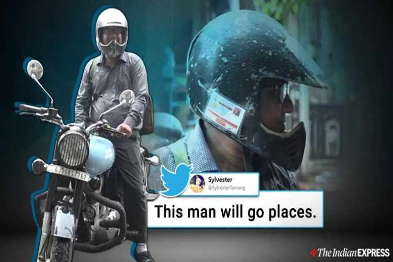 new traffic rules 2019. Vadodara Man Sticks Driving License on helmet, Vadodara helmet viral story, Gujarat, motor vehicle act, trending, indian express