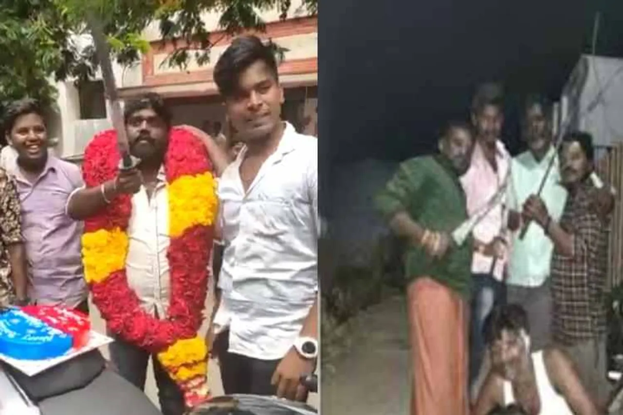 Man Cuts Birthday Cake By machete, Kattankulathur Tamil Vanan, Anti Social celebrates birthday in Coimbatore, பட்டாகத்தியால் கேக் வெட்டிய நபர், காட்டான்குளத்தூரில் பிறந்தநாள் கொண்டாடிய நபர், birthday video goes viral, A Man celebrate birthday in chennai, kattankulathur