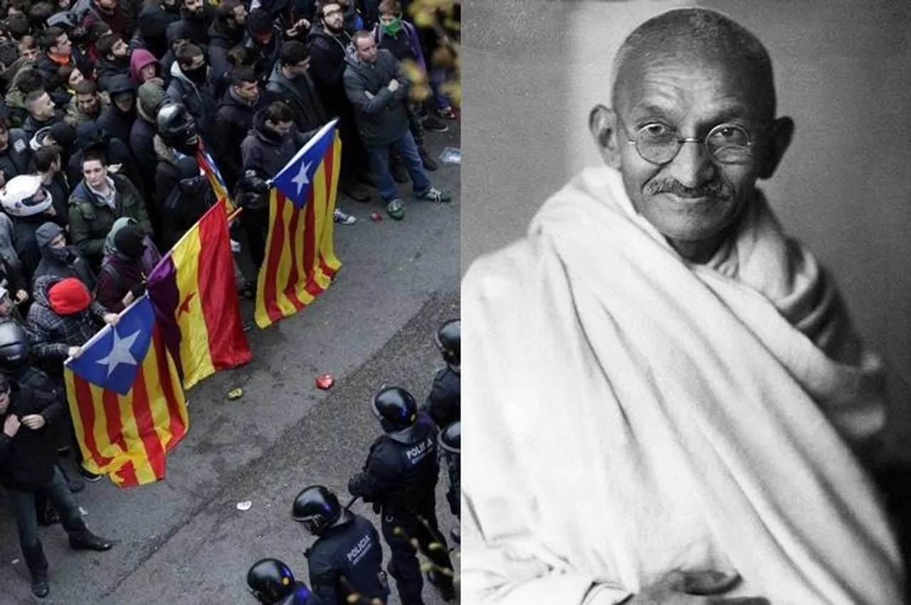 Gandhian idea of non-violence, Catalonia Referendum