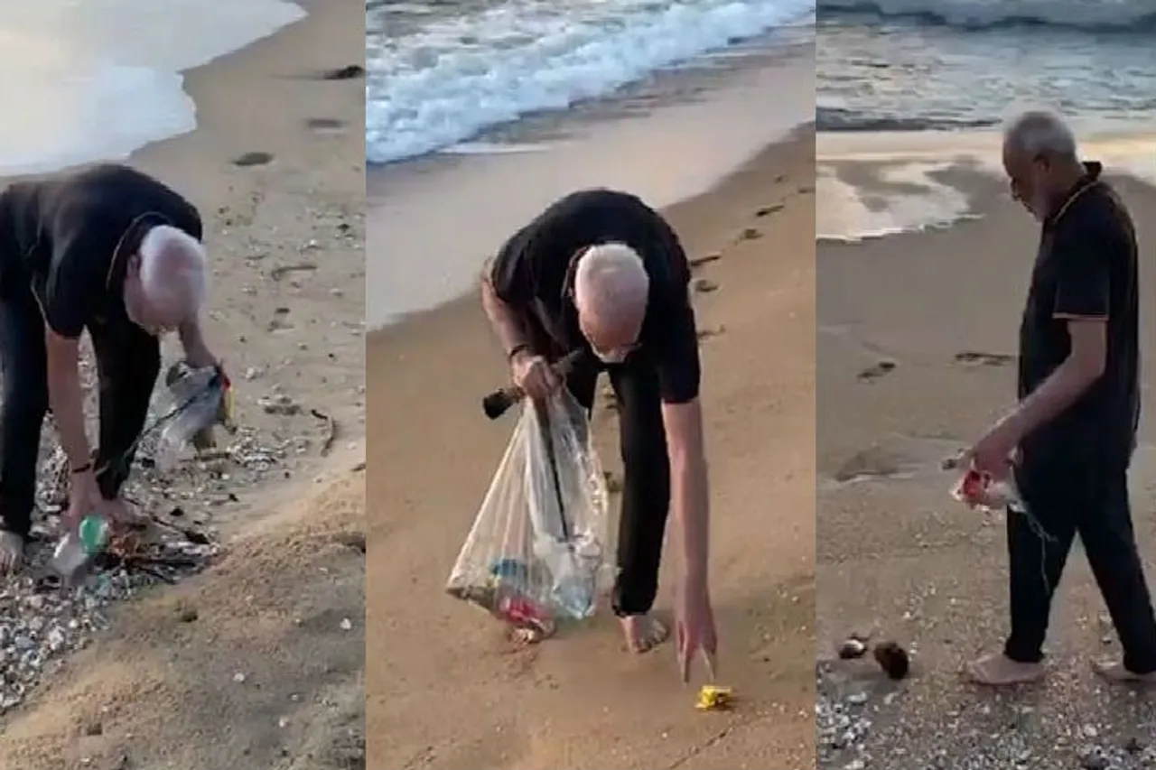 modi cleanning beach video