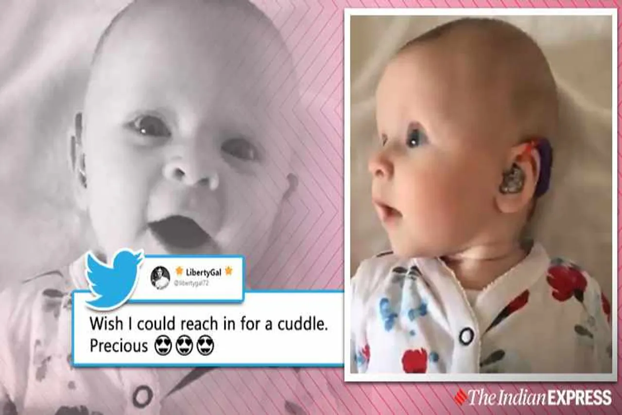 father shares video of infant responding to mothers voice after switching on hearing aids, baby hears for first time, trending, indian express news, viral, video, infant, mother, voice