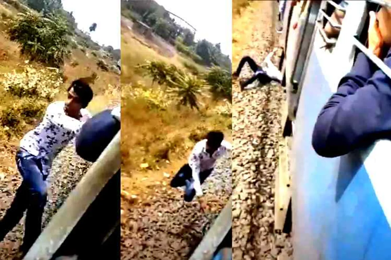 boy Getting off the moving train viral video, ஓடும் ரயிலில் இருந்து குதித்த இளைஞர், வைரல் வீடியோ, இந்திய ரயில்வே, indian railway tweet video, indian railway warning, rail stunt, viral video, boy falling off moving train