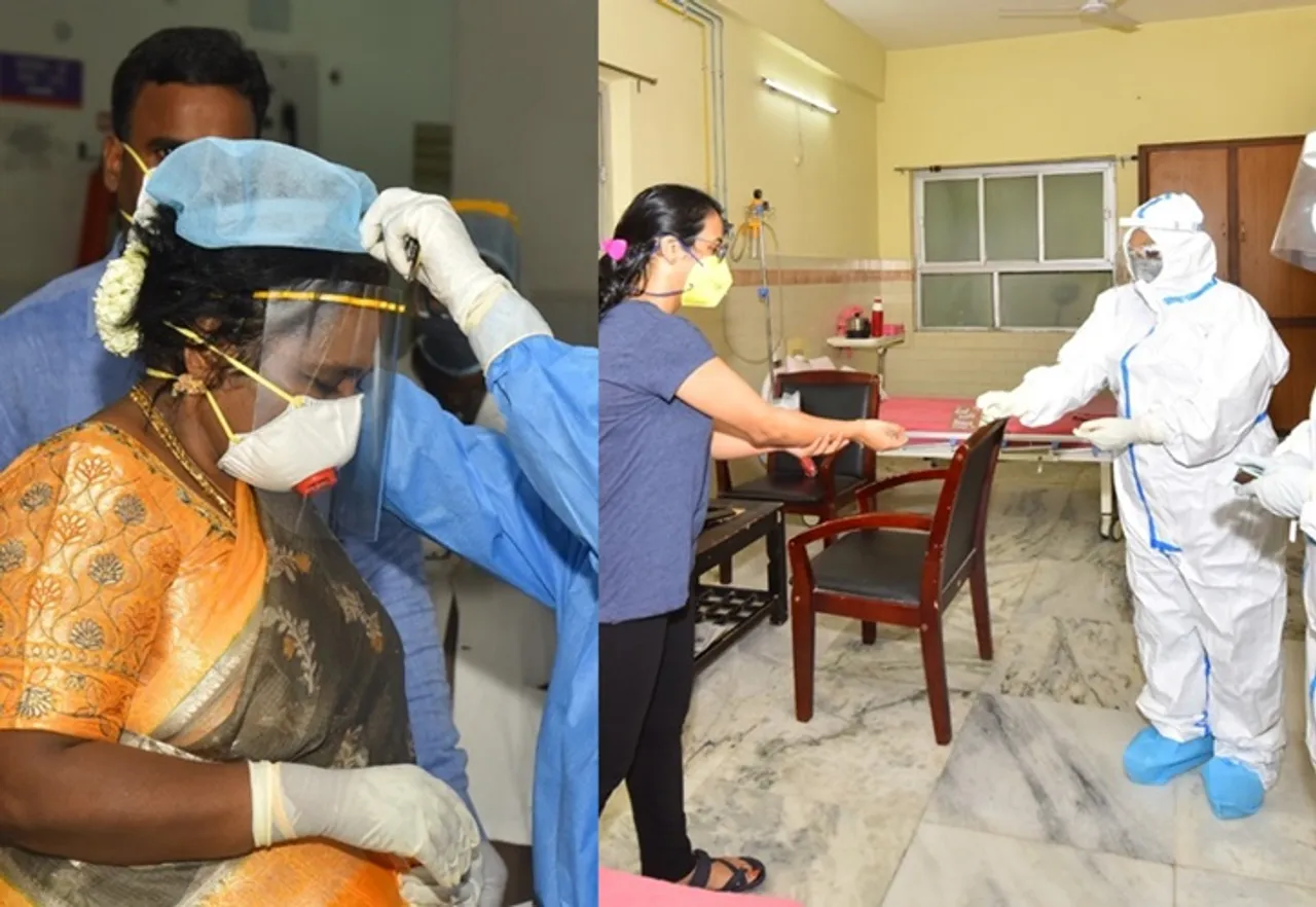 Telangana governor Tamilisai Soundararajan meets frontline workers at NIMS hospital