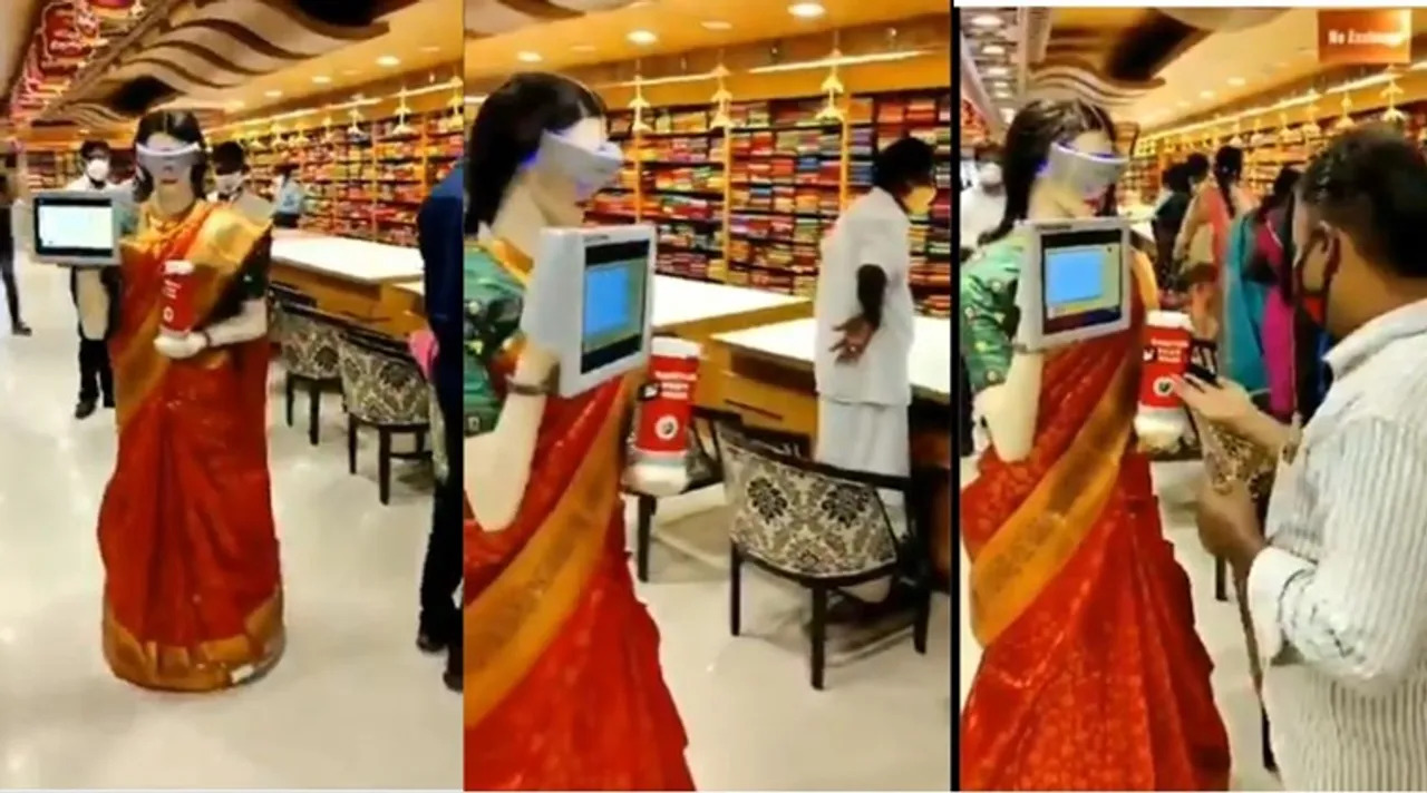 Saree-clad ‘robot mannequin’ provides sanitisers to customers in Tamil Nadu