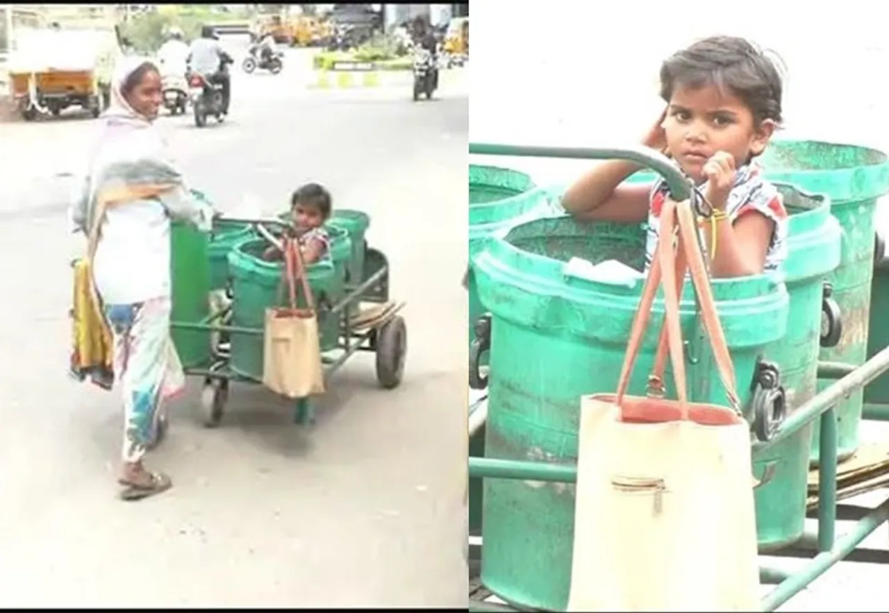 Tirupur cleaner woman keeps her daughter in trash pin while she is working