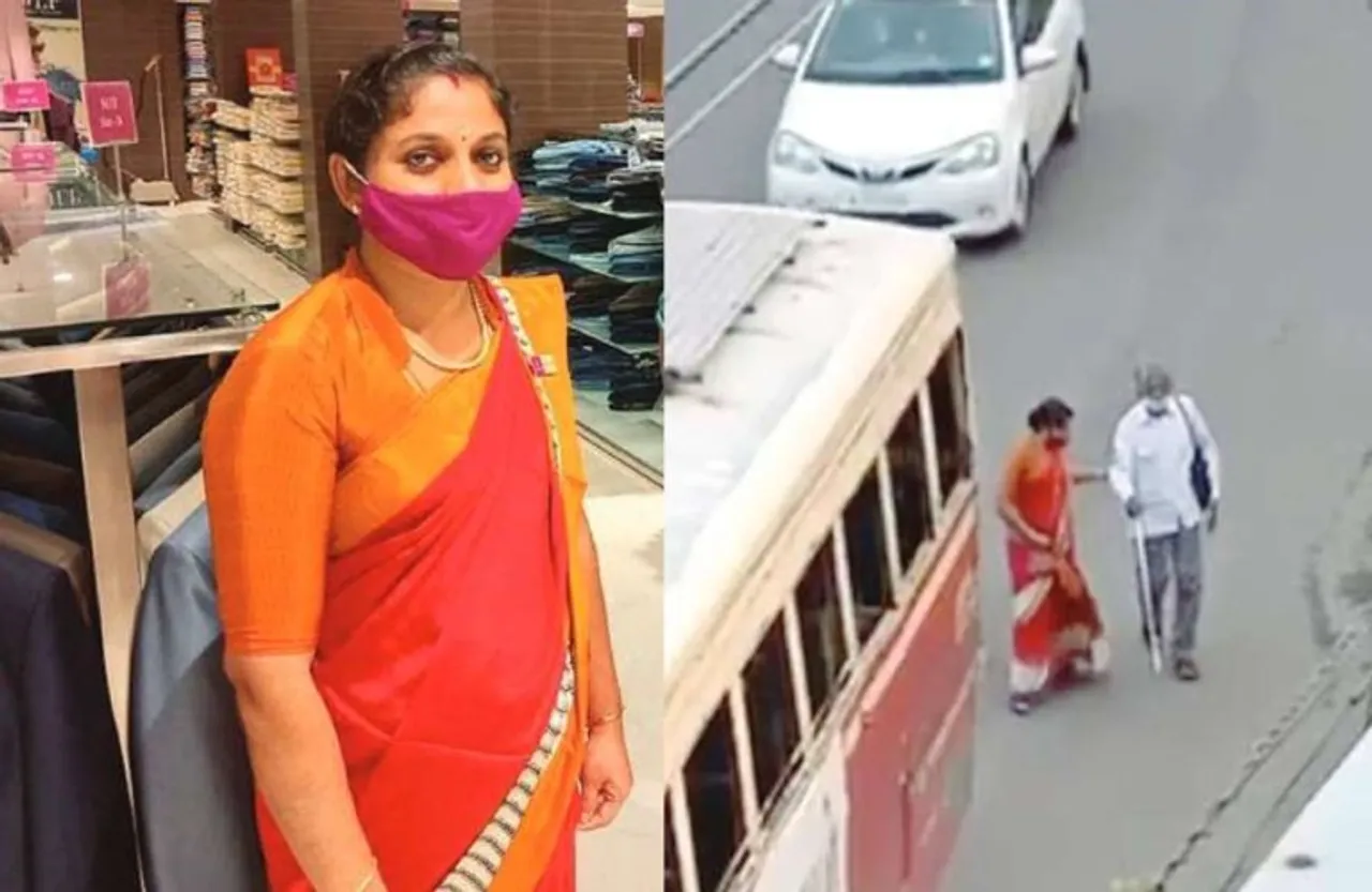 viral video of kerala woman running to stop the bus for blind man