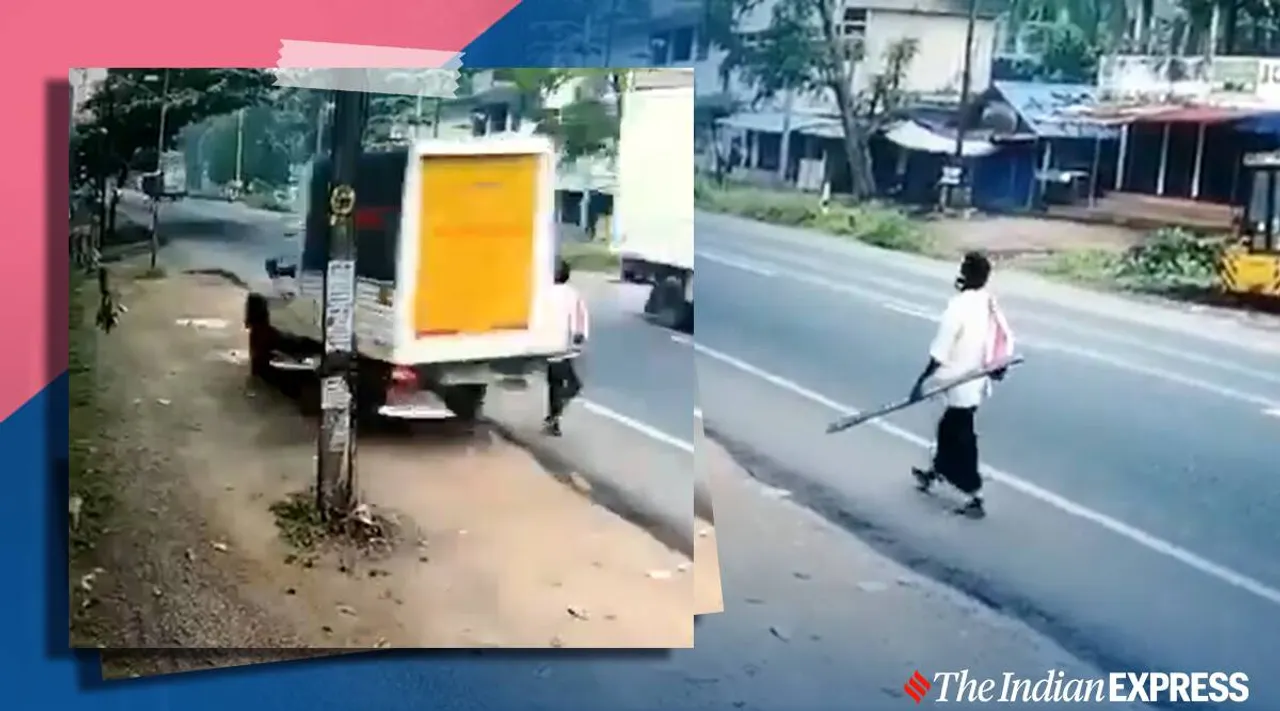 video viral of Kerala man has close shave with speeding vehicle