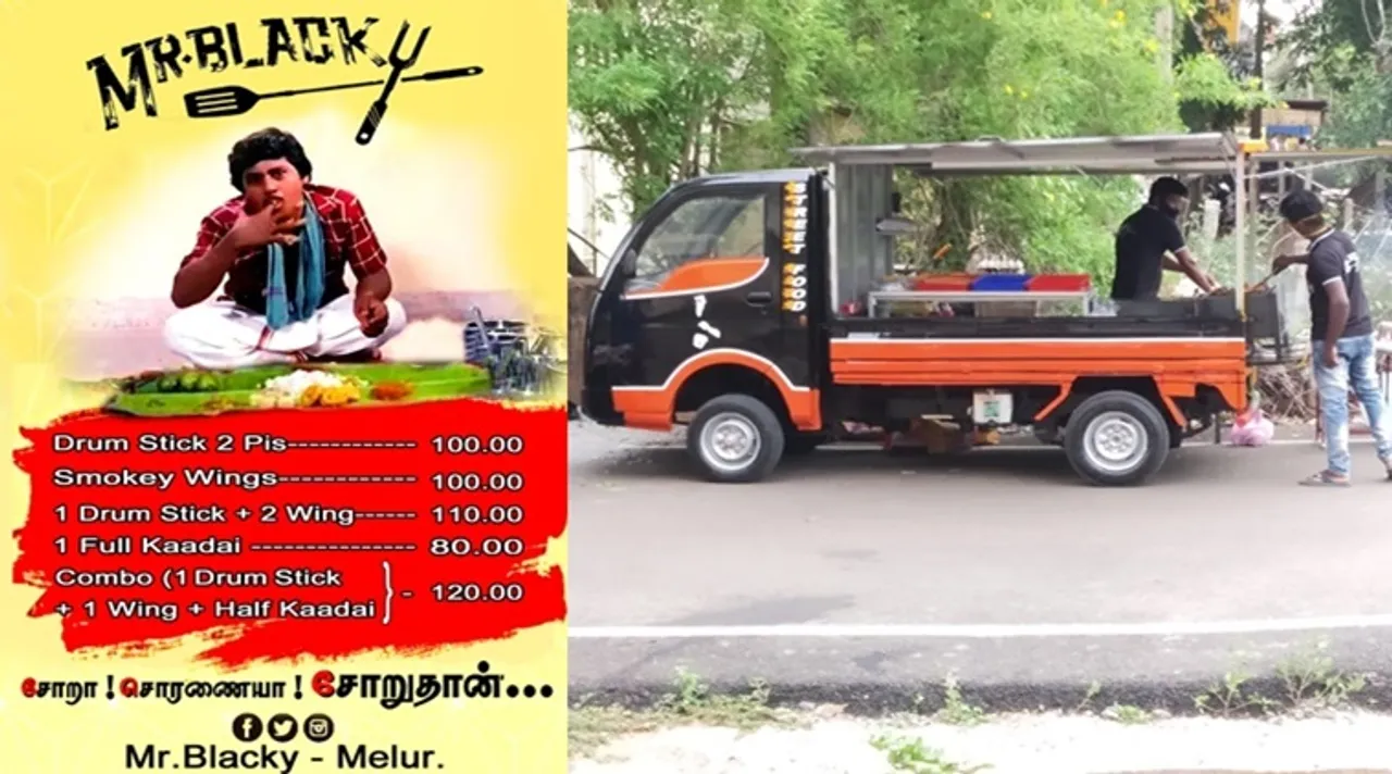 Madurai Melur Mr Blacky food truck restaurant offers Chicken burger
