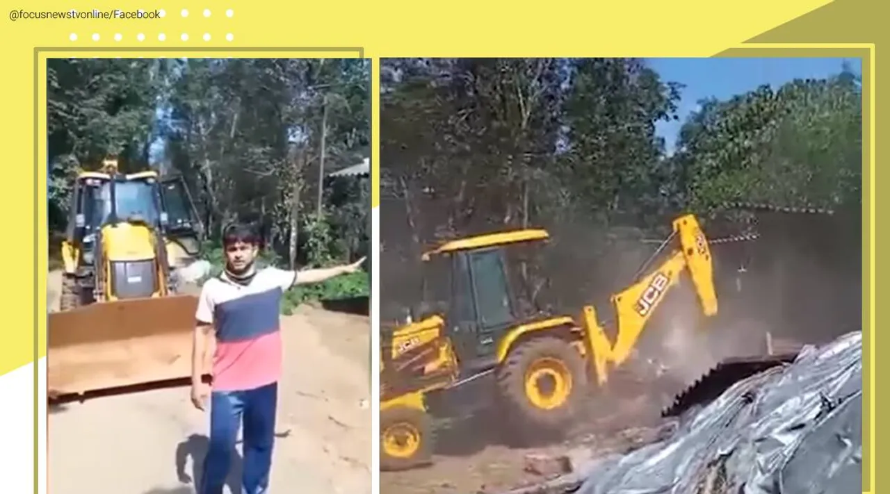 Kerala man demolishes shop using JCB