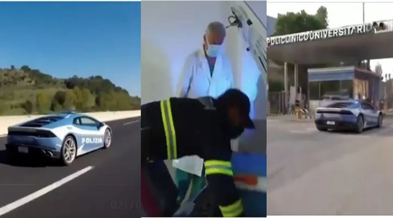 viral video of Italian police transport kidney in Lamborghini