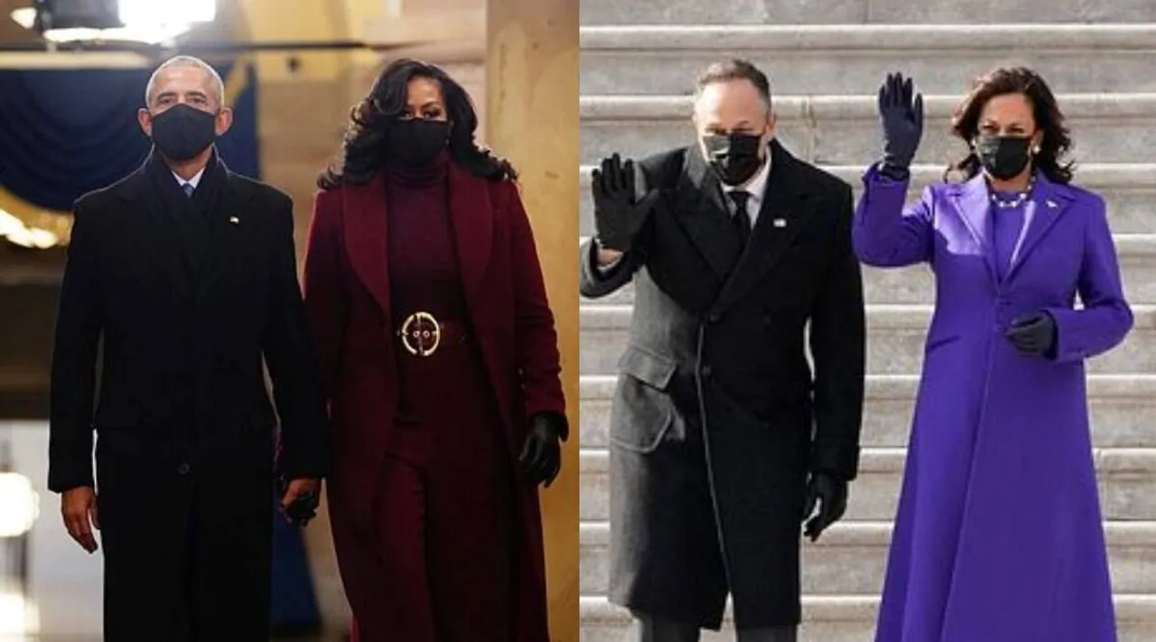 Kamala Harris Michelle Obama wore purple dress Tamil News