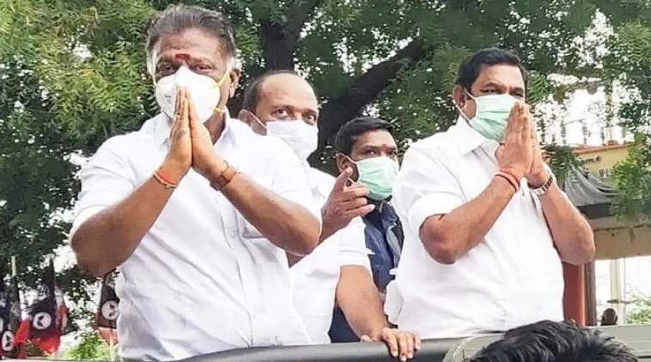 cm edappadi k palaniswami, deputy cm o panneerselvam, palaniswami o panneerselvam together traveled in same vehicle, முதல்வர் பழனிசாமி, ஓ பன்னீர்செல்வம், ஓபிஎஸ், இபிஎஸ், ஒரே வாகனத்தில் ஓபிஎஸ் இபிஎஸ் பயணம், தேர்தல் பிரச்சாரம், ops eps together traveled, tirunelveli, aiadmk, election campaign, tamil nadu assembly elections 2021