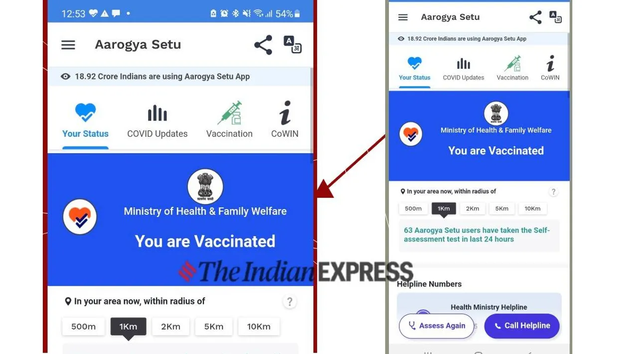 Aarogya Setu app now shows blue ticks shield vaccination status covid 19 Tamil News