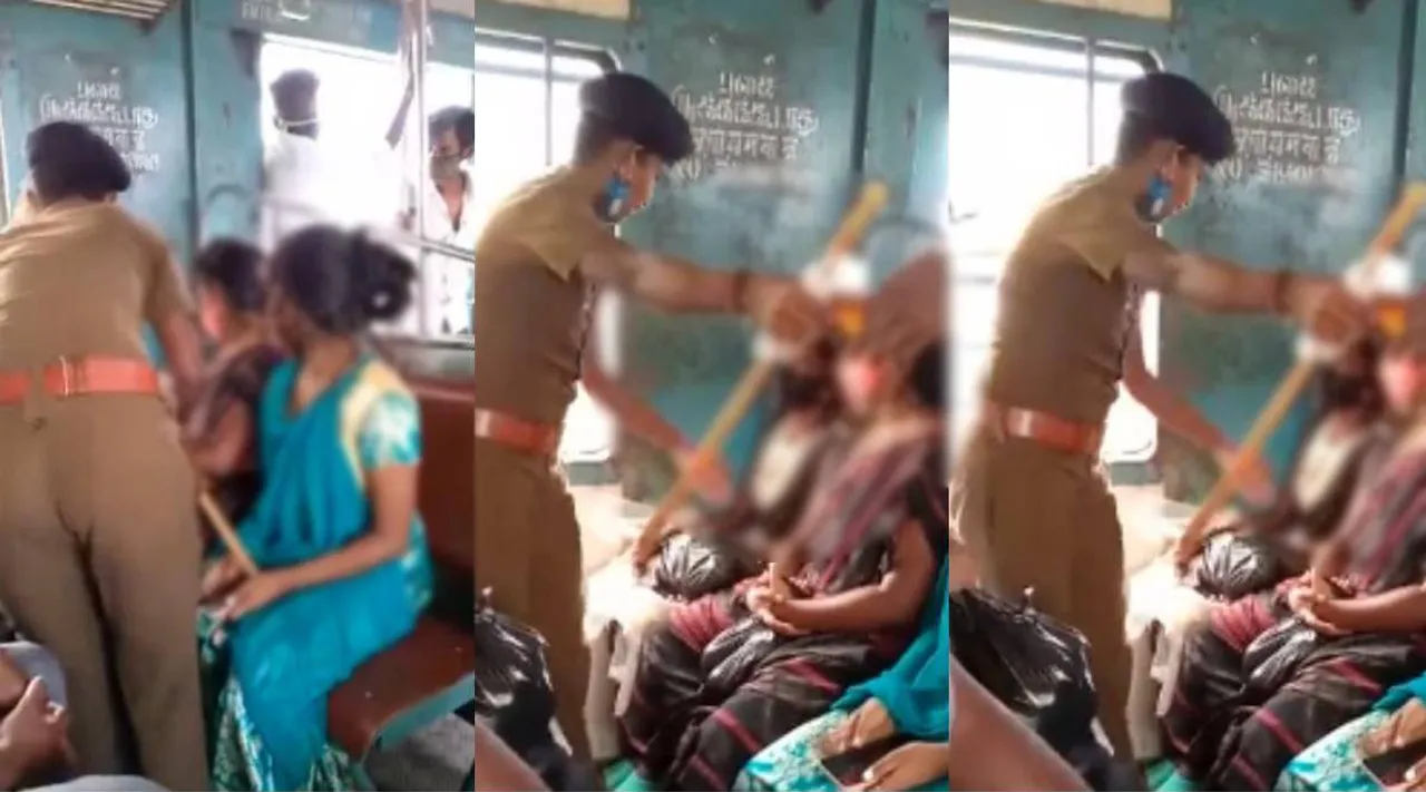 woman liquor traffic, girl involved in liquor traffic, ஓடும் ரயிலில் மது பாட்டில் கடத்திய பெண், சிறுமியையும் ஈடுபடுத்திய அவலம், woman liquor traffic in running train, police checking, viral video