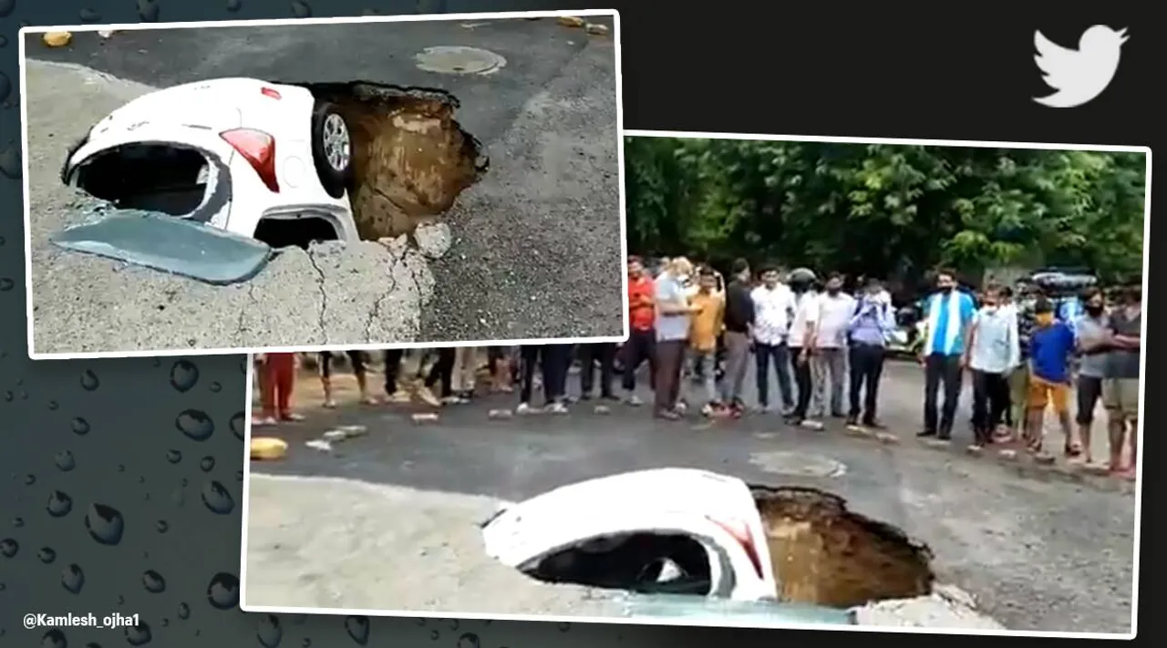 Sinkhole Delhi, Traffic police car, Dwaraka sector 18,