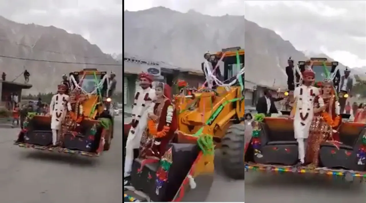 Viral video, Viral video of married couple ride in JCB, trending videos,