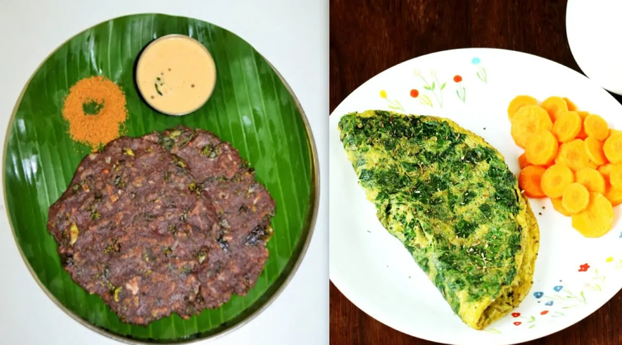 Ragi recipes tamil: Ragi Keerai Omelette making in tamil